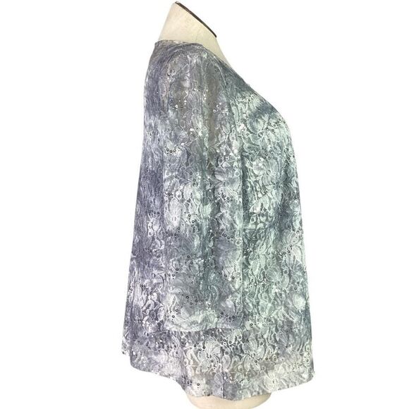 Alex Evenings Lace Jacket Tank Twin Set Women 3X Gray Floral Stretch Sequin - Picture 2 of 10